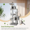 Multi-Level Cat Tree Tower, Grey Plush Cat Condo Villa